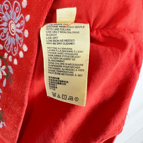 Anthropologie Womens Aiko Embroidered Shift Dress Size 0  Red Linen Blend - Picture 14 of 16